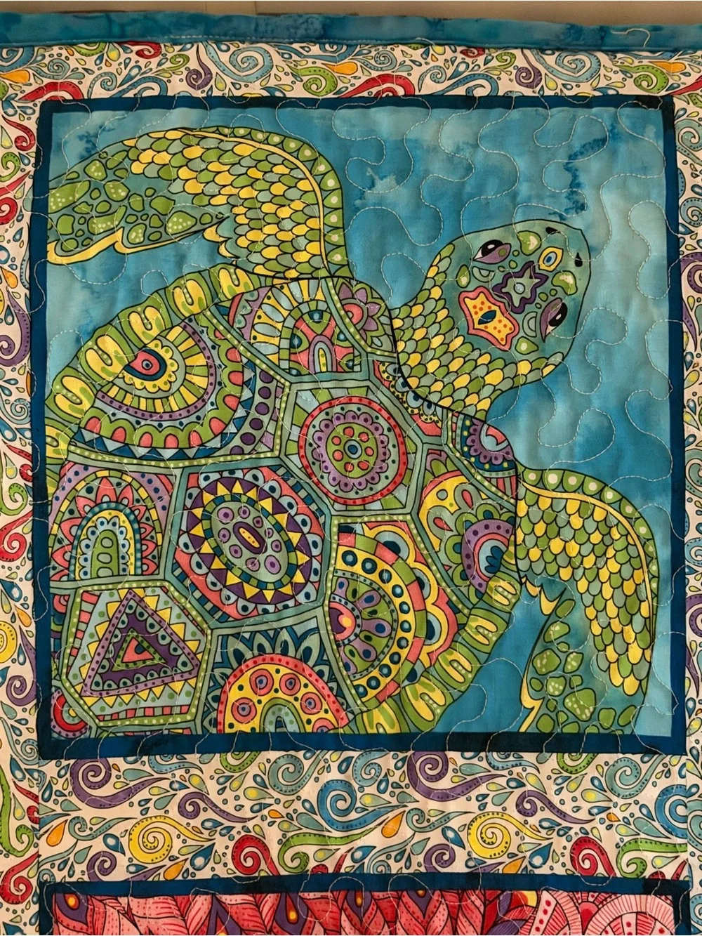 Vibrant Ocean Animal Quilted Throw Blanket - hand made   Approx 54x42. Turtle